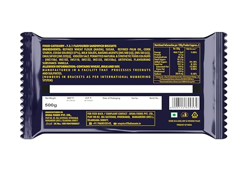 BakeMate Bourbon Chocolate Flavoured Cream Biscuits - 500g | Bourbon Biscuits Pack | Chocolate Sandwich Biscuit | Crunchy & Creamy Tea Time Snack for Chocolates Lovers | Biscuits for Kids & Adults