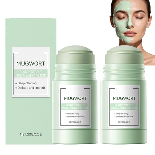 Mugwort - Mascarilla de arcilla, tratamientos faciales Mugwort y máscaras para la cara, máscara de limpieza profunda, palitos de barro, puntos negros y poros, hidratación de control de aceite para