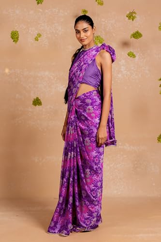 Image of MIRCHI FASHION Women Saree Chiffon Floral Printed | Breathable Festive Occasion Sari for Social Visits with Matching Blouse Piece