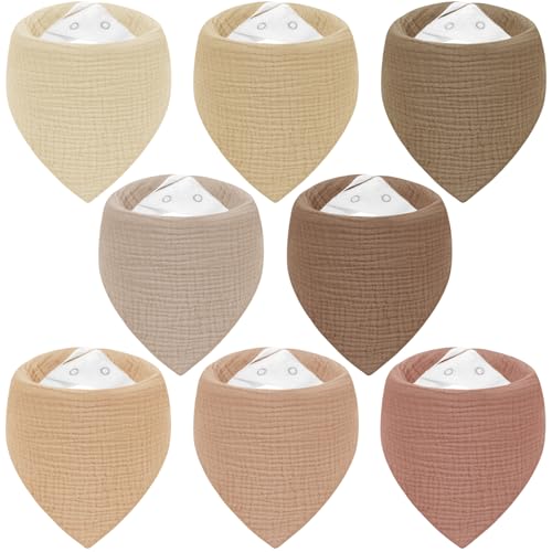 Yukkidds Lot de 8 Bavoirs Bébé Bandana – Mousseline Douce, Très Absorbante et Lavable – Pressions Réglables Sans Nickel – Idéal pour Salive, Repas...