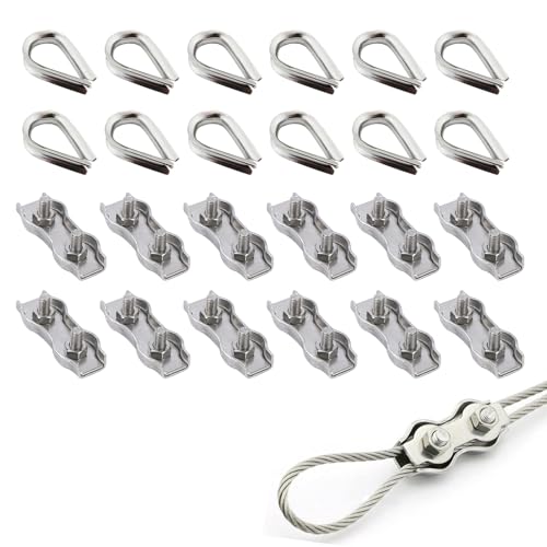28 Pièces Serre-Câbles Inox 3 Mm – 14 Clips + 14 Cosses – Pour Câbles Duplex, Clôture Électrique, Corde à Linge