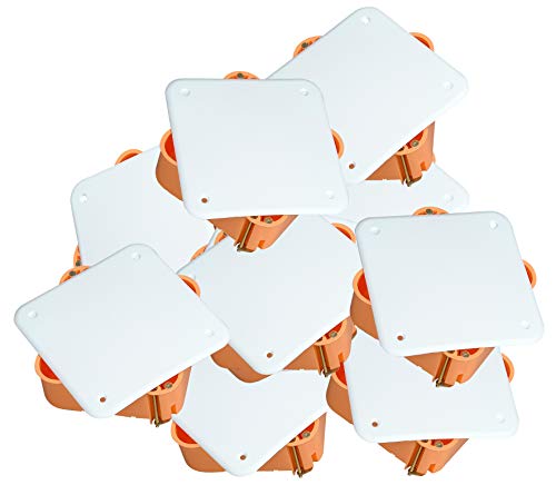 Kopp 10er Set Hohlwand Abzweigkasten für den Trockenraum, 107 x 107 x 50 mm, Verbindungsdose mit Deckel und Schrauben, IP20, Verbindungskasten aus Isolierstoff, weiß-orange, 349300043