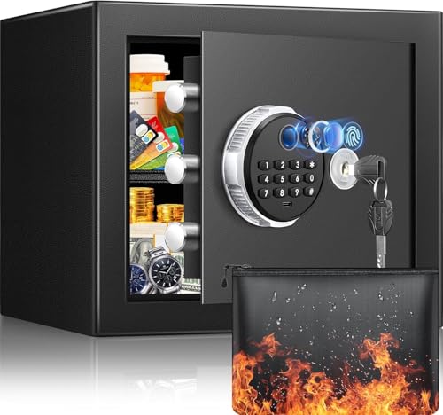 Tiskgg Fingerabdruck Tresor für Zuhause mit Feuerfester Tasche, 25L Safe Tresor Fingerabdruck mit Abnehmbares Regal und Dualer Alarmmodus, Digitaler Möbeltresor für Geld Medikamente Dokumente