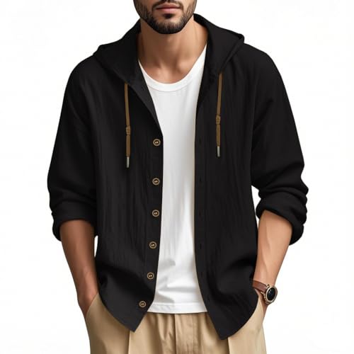 Men Cotton Long Sleeve Button Down Shirt Summer Casual Hawaiian Beach Tops Lightweight Fashion Hoodies2