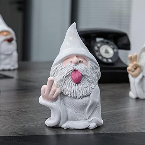 Hefaxi Funny Wizard Middle Finger Gnome Statue,Old Man with White Beard Sticking Out Tongue,6.3inch Garden Decoration Cover