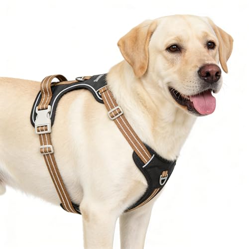 Black Reflective Dog Harness for Large Dogs, No-Pull Front Clip Harness with Padded Chest & Adjustable Straps, Heavy Duty Nylon Harness for Labradors/German Shepherds - image 8