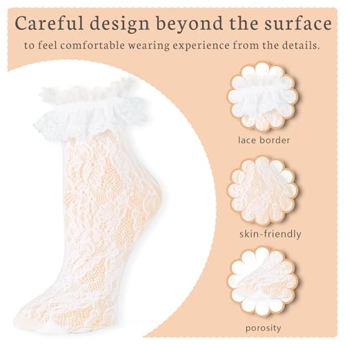 3 Pairs Womens Lace Ankle White Ruffle Frilly Dress Sexy Mesh Lace Trim Lolita Sock Lacy Ruffled Bootie Socks3