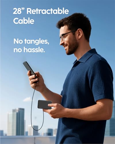 myCharge RetractaCharger 5000mAh Power Bank con cable USB-C retráctil miniatura 5