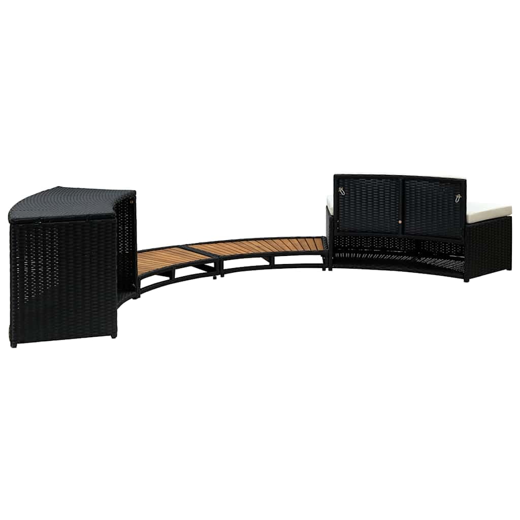 Whirlpool-Umrandung Schwarz Poly Rattan & Massivholz Akazie Schwimmbecken Poolumrandung
