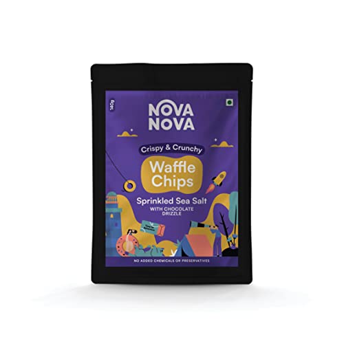 Image of NOVANOVA Waffle Chips - Sprinkled Sea Salt With Chocolate Drizzle | 100% Eggless | Freshly Baked | 140 Grams