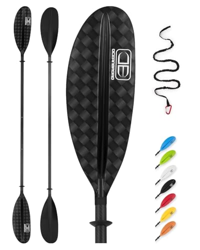 OCEANBROAD Adjustable Carbon Fiber Kayak Paddle 86in/220cm to 94in/240cm Kayaking Oar with Paddle Leash 1 Paddle 12K Carbon Print
