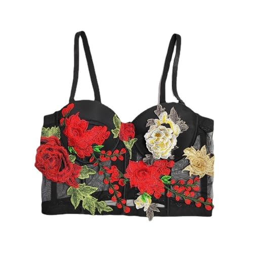Women's 3D Floral Embroidered Mesh Corset Top, See-Through Cami, No Bra Needed