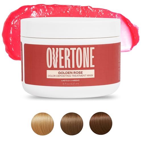 Image of Overtone Semi Permanent Hair Color Conditioner, Golden Rose, 8 oz, Nourishing, Damage-Free, Color Depositing Mask for All Hair Types with Shea Butter & Coconut Oil, Vegan & Cruelty-Free