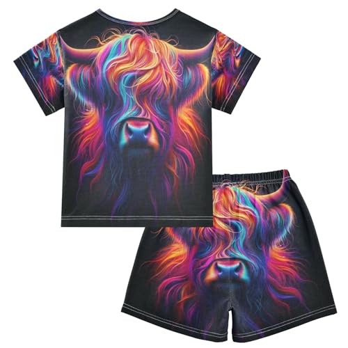 Highland Cow Black Pajama Set Short Sleeve Nightwear Soft Clothes Set Summer Pajamas Cotton 5Y2