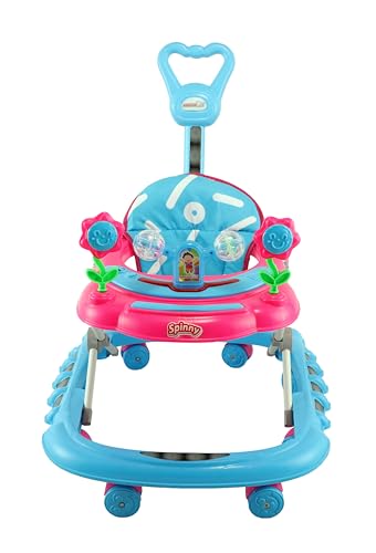 Image of JoyRide Spinny Spinner 8 Wheels Baby Walker, Adjustable Height,Parentle Handle, Comfortable Seat, Music and Light, 360 Degree Rotation, Maximum Weight: 12 kg (Pink Blue)