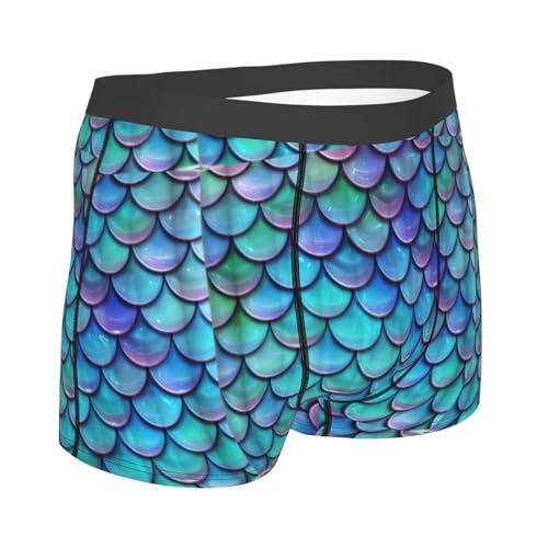 Mermaid Teal Fish Scale Print Men's Sexy Underwear Classical Boxer Briefs Stretch Support Trunks3