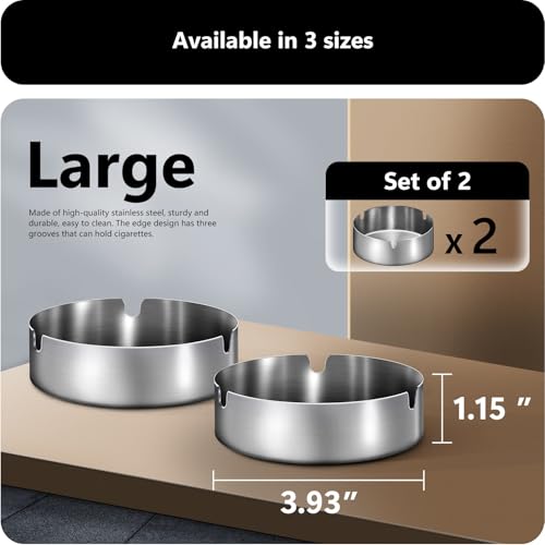 roygra Ash Trays, Ashtray 2 Pack, Metal Ashtray - Gold, Large Size (3.94 x 3.94 x 1.34')