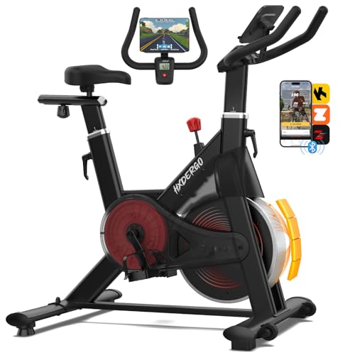 HXD-ERGO Bicicleta estática, bicicleta estática para interiores para el hogar con transmisión silenciosa, resistencia ajustable, bicicleta de ciclismo compatible con aplicación con monitor LCD