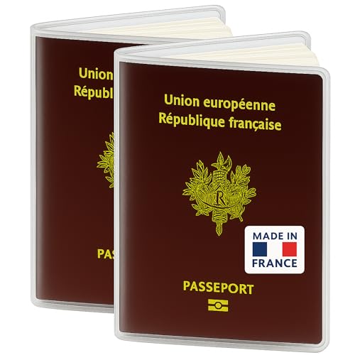 PRÊT À VOYAGER® – Lot de 2 Étuis Passeport Transparent – Format Européen 13x10 cm – PVC Cristal Haute Qualité – Fabriqué en France –...