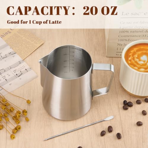 Image of Amrules Milk Frothing Pitcher 20oz Frother Cup Barista Tools, Frosted