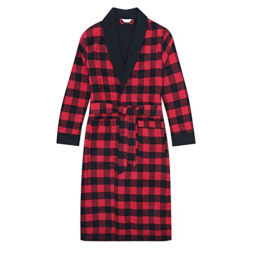 Noble Mount Mens Robe - 100% Cotton Mens Flannel Robe - Fleece Lined