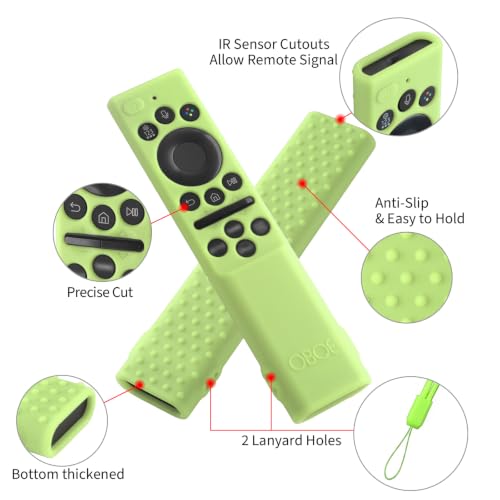 Image of Oboe Silicone Tv Remote Cover Compatible with Samsung Smart Tv Remote 2026 Model BN59-01498A Open Key Case with Lanyard (Glow in Dark Green) [REMOT E NOT Included]