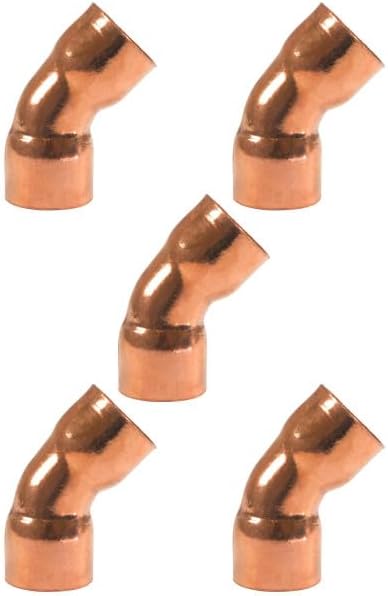 Appli Parts AP-C13845B5 1-3/8 45 Degree Elbow Short Turn Copper Pipe Fittings CxC Sweat Connections for Refrigeration, air Conditioning and Plumbing Applications ACR and Type L Copper Pipe (5 x Bag)