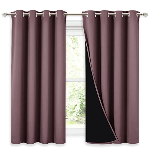Image of NICETOWN 100% Blackout Curtains 54 inches Long, Double-Deck Completely Blackout Window Treatment Thermal Insulated Lined Drapes for Small Window (Dry Rose, 1 Pair, 52 inches Width Each Panel)