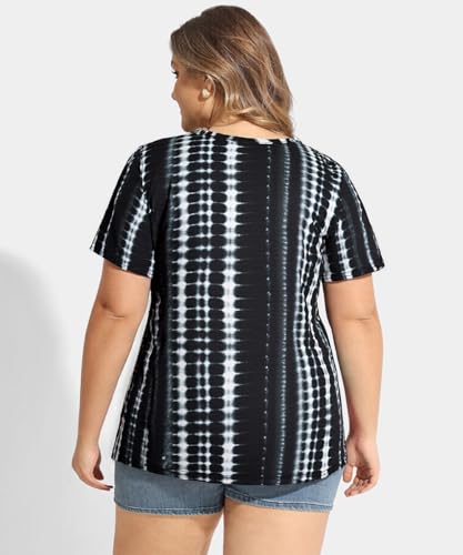 Image of CARCOS Plus Size Tops for Women Short Sleeve Shirt Summer Star /Leopard /Tie Dye /Flower Crewneck Pullover Tunic XL-5XL