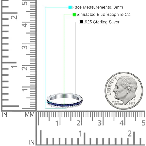 Blue Apple Co. Full Eternity Stackable Double Row Band Ring Round Cubic Zirconia 925 Sterling Silver4