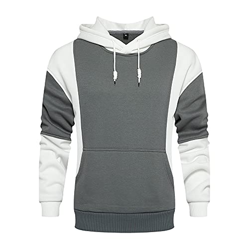 MANLUODANNI Hoodie Herren, Kapuzenpullover Herren Vintage Pullover Herren Casual Basic Hoodie Kapuzenhoodies Langarm Herren Kapuzen Pullover Farbblock Sweatshirt mit Kängurutasche Weiß Grau S Cover
