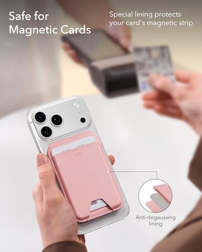 Image of ESR Upgraded Aura for MagSafe Wallet, 5 Card Holder with Adjustable Stand, Magnetic Wallet for iPhone 17e /17 /16 /15 /14 /13 /12 Series, Not for iPhone 13 /12 Mini, Vegan Leather, Pink
