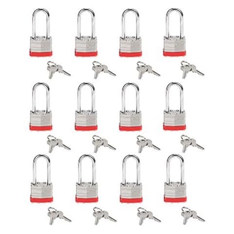 Vault Locks 40mm Keyed Alike (A389) Laminated Steel Long Shackle Padlock, 1 3/4" Wide x 2 3/4" Shackle Size (12 Pack) Cover