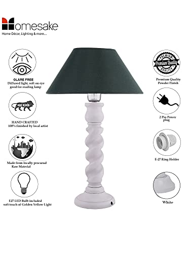 Image of Homesake Classic Twister Wooden Table Lamp with Fabric Shade | Handcrafted Bedside Lamp with E27 Holder| Bulb Included |Warm Light Night Lamp for Bedroom, Living Room, Study & Home Decor, Green