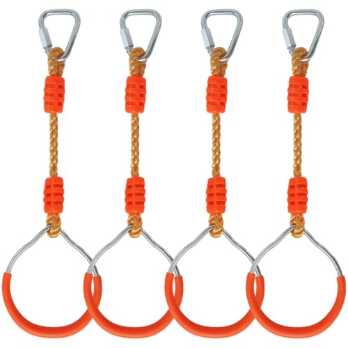 Fitness Gymnastic Ring Swing Monkey Bar Fists Trapeze Obstacle Course For Backyard Outdoor Indoor Jungle Home Gym, 4 Pack Orange Hang Ninja Rope Rings Warrior Accessories Playground Training Equipment
