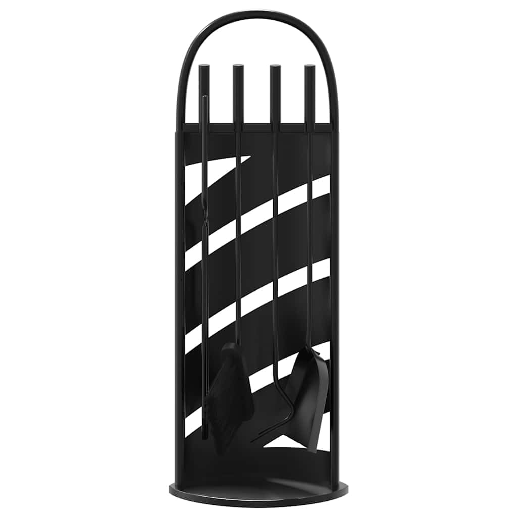 5-teiliges Kaminbesteck-Set Schwarz aus pulverbeschichtetem Stahl, stabiles Kaminzubehör mit Schürhaken, Zange, Besen, Schaufel und Ständer