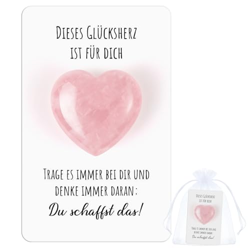 Otuuz Glücksherz Glücksbringer Du Schaffst Das! Geschenkset Rosa Pocket Hug Kristallherz mit Motivationskarte Mutmacher Geschenk für Freundin Familie oder Kollegen zu Besonderen Anlässen