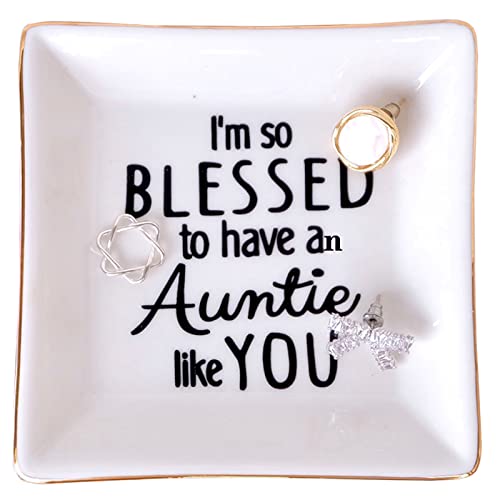 PUDDING CABIN Aunt Gifts Trinket Dish - I'so Blessed to Have a Auntie Like You - Birthday Gift for Auntie, Gift for Aunt from Nephew, Gift from Niece to Aunt, Special Aunt Gift, Aunts Birthday Gift From Niece