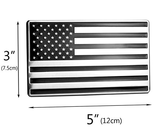 Image of USA American Embossed Stainless Steel Metal Flag 5 inchx3 inch Black & Chrome