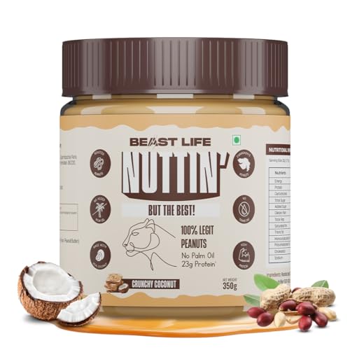 Image of BeastLife Crunchy Coconut Peanut Butter | 24.5 G Protein | 350 gm | 100% Peanuts, High Protein | Zero Palm Oil | Non‑GMO Nut Butter | Fitness-Friendly Spread | Zero Cholesterol