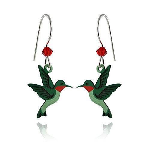 Sienna Sky peinte � la main Vert Colibri Boucles d'oreilles, Argent sterling oreille Fils Cover