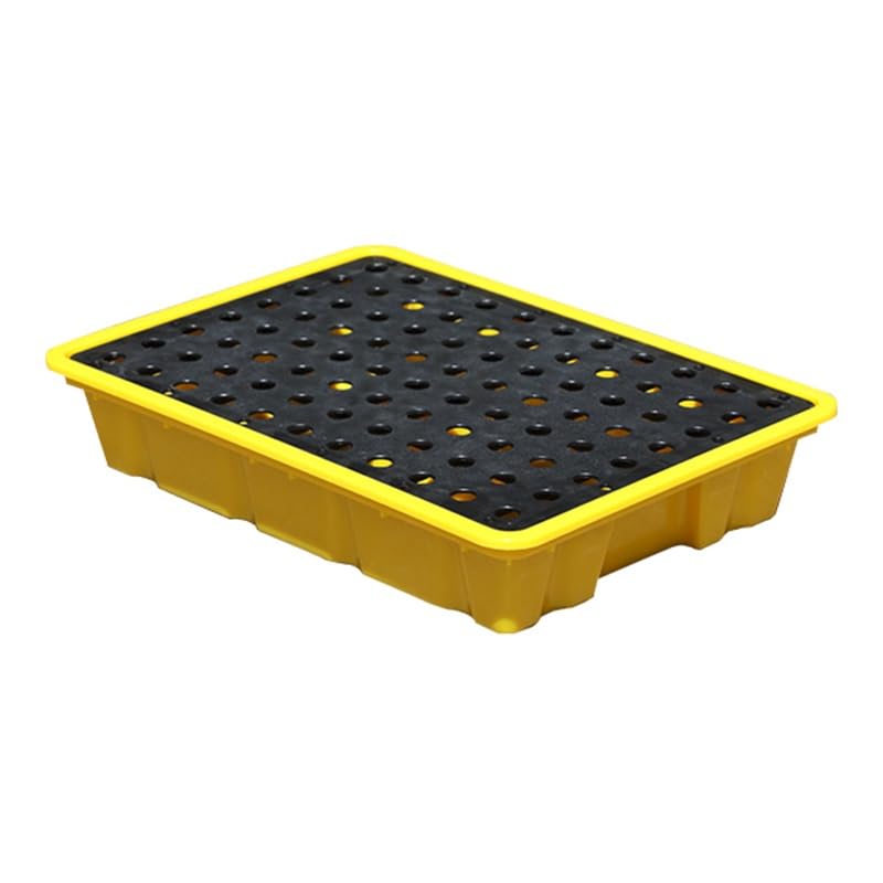 Bac d'égouttement industriel empilable pour barils et seaux de peinture avec drain, plate-forme de transport modulaire de garage, jaune (49 x 35 x 9,5 cm) - 1 pièce