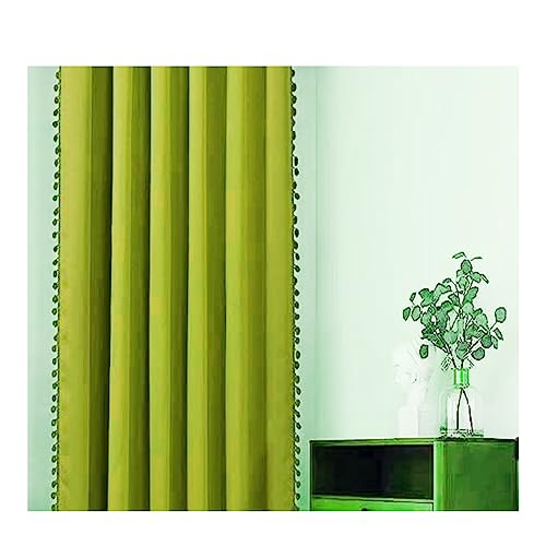Image of Amazon Brand - Umi Velvet Eyelet Door Curtains with pom pom Lace for Living Room Bedroom Kitchen 2 pc Pack in Green Color (Door - 4 feet x 8 feet)