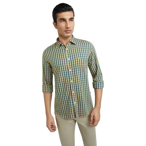 Image of Parx Men's Cotton Blend Checks Pattern Slim Fit Semi Cutaway Collar Full Sleeve Casual Shirt