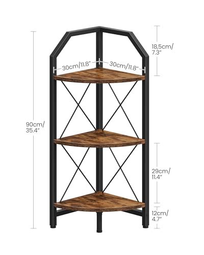 CHOEZON 3-stufiges Eckregal im Industriestil, 90 cm Pflanzenständer, Eckbücherregal, Eckpflanzenständer, Eckregalständer… – Ansicht 6