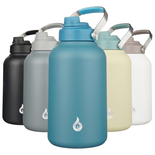 Image of BJPKPK 1 Gallon Water Bottle Insulated, Dishwasher Safe 128oz Large Water Jug with Metal Handle & BPA Free Spout Lid, Stainless Steel Metal Jug for Gym, Sports & Hiking, Navy Blue