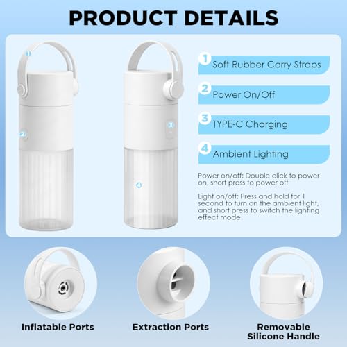 SHTALHST Pompe à air portable pour gonflables, pompe à air électrique rechargeable 2000 mAh avec 4 buses d'air et lumière de camping, 350 L/min, 3500 Pa, mini pompe à matelas gonflable pour matelas – vue 3