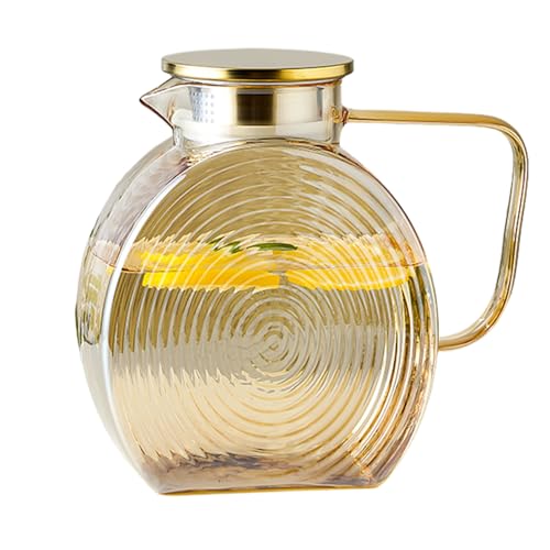 Tetera de cristal | Jarra grande de cristal de 2,5 litros, con tapa de acero inoxidable para zumos de café, leche, bebidas frías, cocina, lugar de trabajo, restaurante