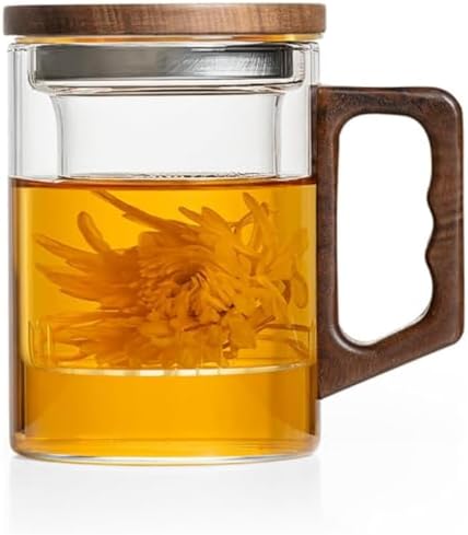 Tea Infuser Mug 400ML/15.5oz，Borosilicate Glass Infusion Mug Dish...