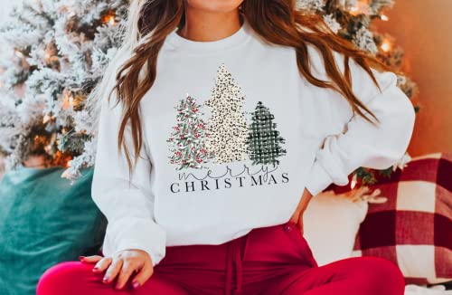 Astanfy Merry Christmas Sweatshirt For Women Plaid Christmas Holiday Long Sleeve Christmas Tree Pullover Lightweight Shirt White thumb #1